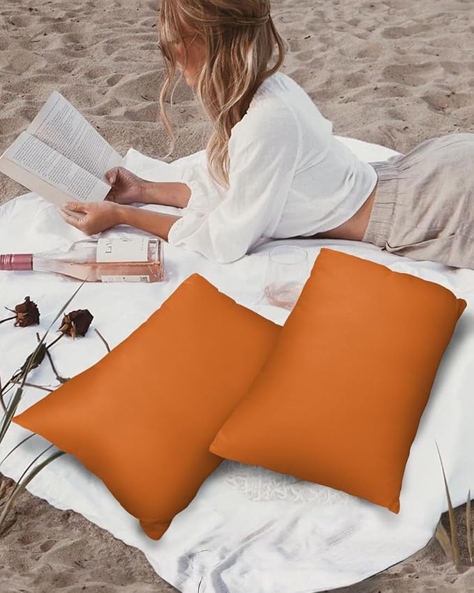 Outdoor Waterproof Throw Pillows Solid Art Minimalist Pure Orange Patio Pillows,Decorative Pillow Covers with Insert,Pillow Cushion Case for Garden Couch Sofa Plain Single Bright Color