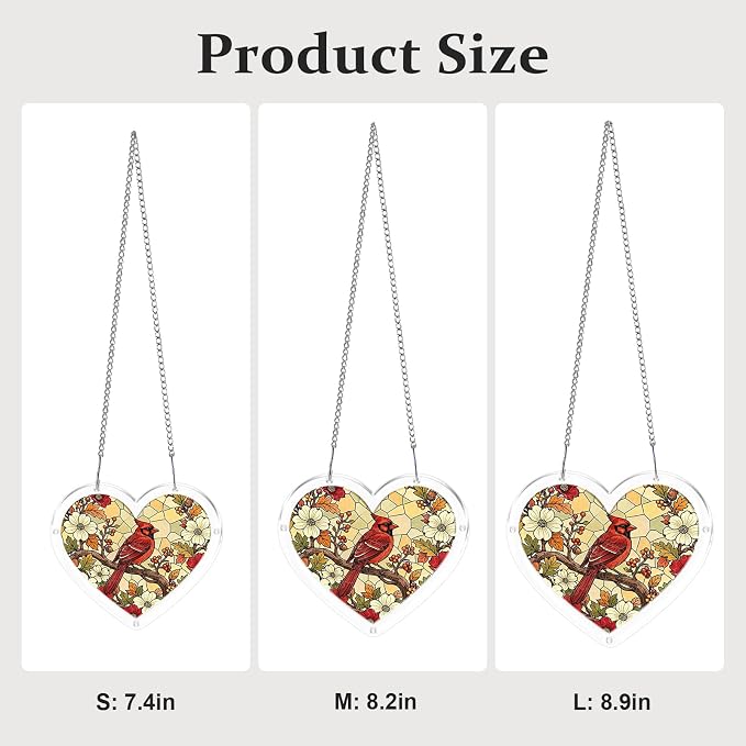 Acrylic Puzzle Suncatcher, Sun Catchers Puzzle for Window Hanging | 7.4 in Heart-shaped Cardinal DIY Suncatcher Puzzle Gifts for Adults, Women, Men, Wife, Mom, Birds Lover, Home & Garden Decor