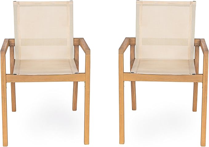Christopher Knight Home Zion Acacia Wood Outdoor Dining Set for 6, 7 Piece Patio Dining Table and Chair Set, Wooden Outdoor Dining Armchair and Table Set, Teak+Beige