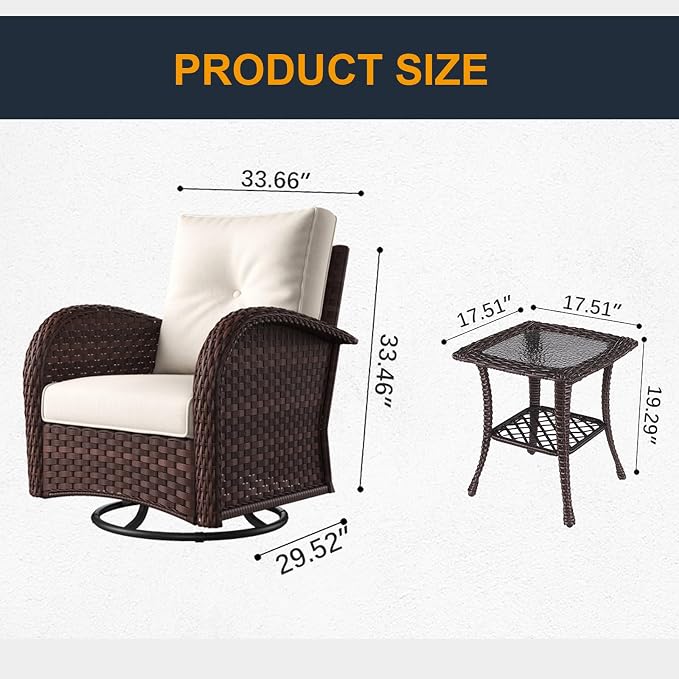 6 Pieces Outdoor Wicker Patio Swivel Rocking Chairs, All Weather Wicker Conversation Set with Side Table
