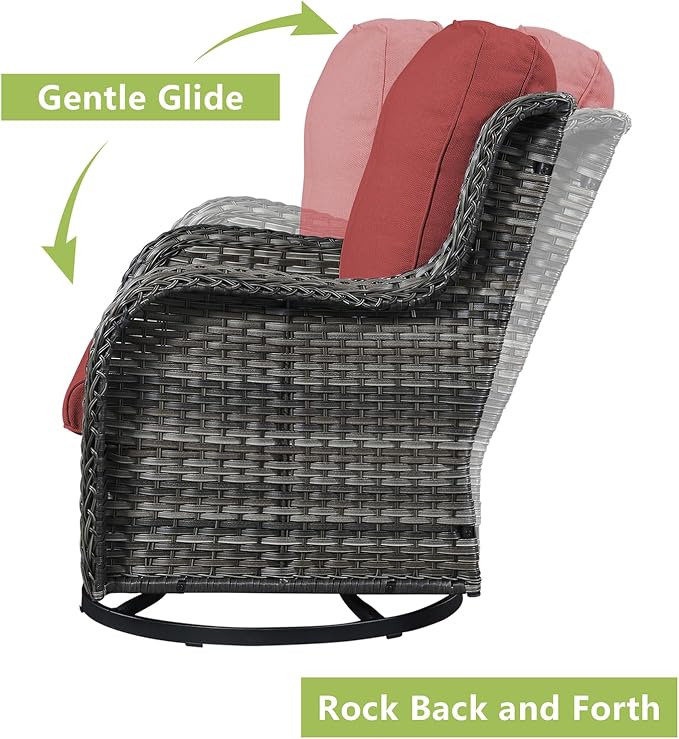 Rilyson Patio Chairs Wicker Outdoor Chair - 4 Piece Rattan Swivel Rocking Chairs Set Patio Glider Rocker Chair for Porch Deck Garden Backyard(Mixed Grey/Red)