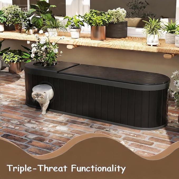 60 Gallon Storage Bench Deck Box Resin Patio Furniture with Armrest, Waterproof and UV Resistant Lockable for Patio Furniture, Garden Decor and Outdoor Seating for Cushions, Garden Tools