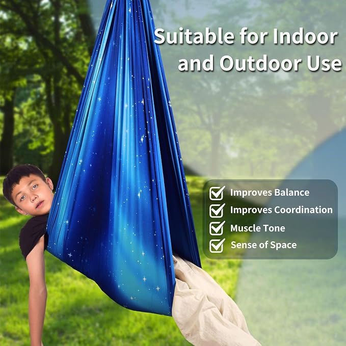 Sensory Swing for Kids Indoor/Outdoor Double Layer Therapy Cuddle Swing with 360 Swivel Hanger Kit - Adjustable for Child & Adult with Aspergers/Autism (Star Blue)