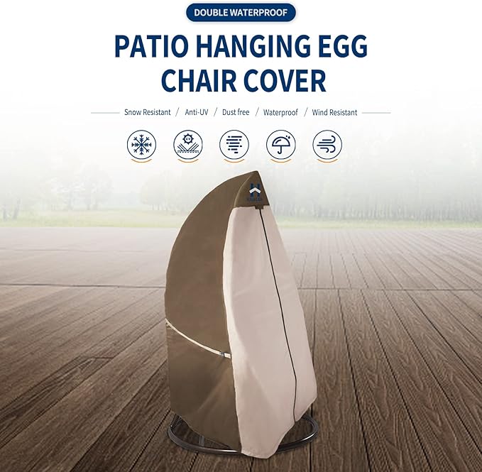 HAMLER Patio Egg Chair Cover, Heavy Duty Hanging Wicker Swing Chair Cover With Zipper, Waterproof for Outdoor Furniture, Fits up to 66W x 43D x 68H Inches