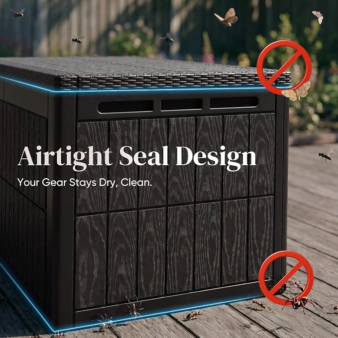 Quictent 220 Gallon Resin Deck Box, Heavy Duty Outdoor Storage Bench, Weatherproof Waterproof Lockable Container for Patio Furniture, Cushions, Pool & Garden Supplies