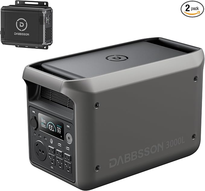 DABBSSON 3000L Solar Generator with Charger S, 3072Wh Semi-Solid LiFePO4, 560W Alternator Charger, 3000W AC Output 6,TT-30 for RV,P-Boost 3600W, Compact, 1.3X Runtime,0-80% 1.5H,for Camping/Home