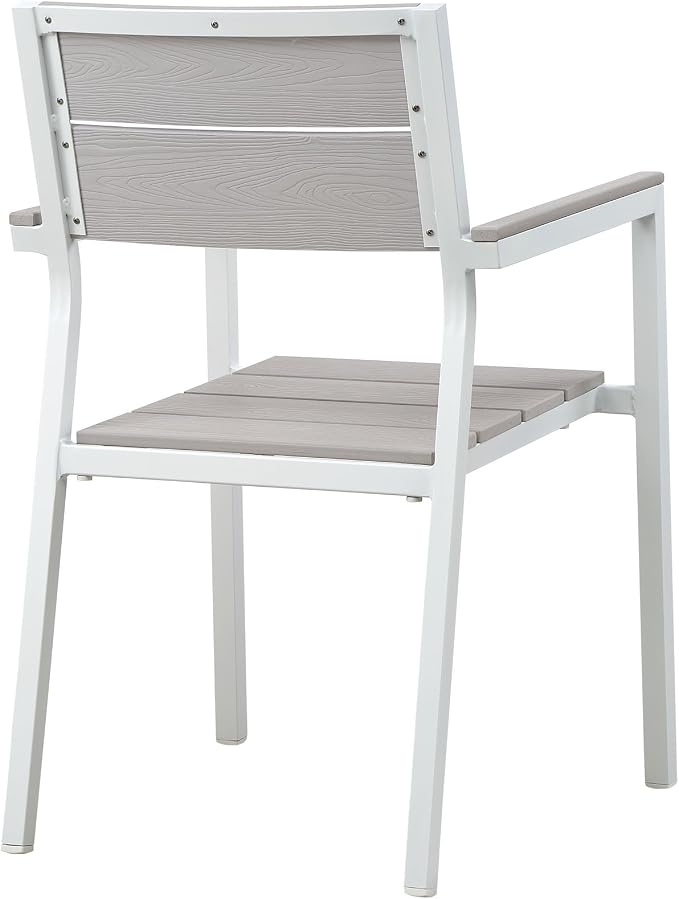 modway Maine Aluminum 5-Piece Outdoor Patio Dining Set with 63 inch Dining Table and Four Dining Armchairs in White Light Gray