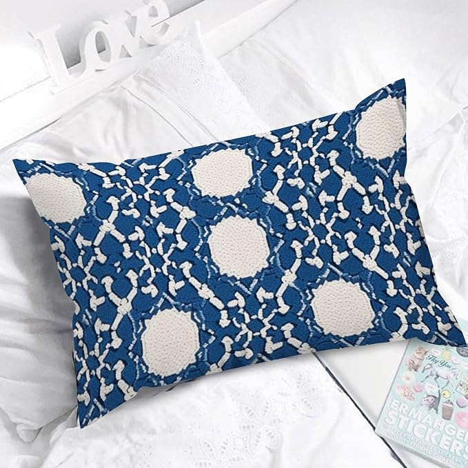 Blue Geometric Rectangular Cushion Cover Blue and White Trellis Throw Pillow Cover Abstract Decorative Cushion Cases Home Decor for for Living Room Bedroom Chair Couch 16x26in