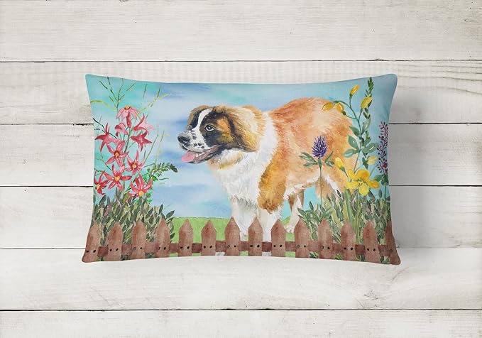 Caroline's Treasures CK1241PW1216 Saint Bernard Spring Canvas Fabric Decorative Pillow Machine Washable, Indoor Outdoor Decorative Pillow for Couch, Bed or Patio, 12HX16W