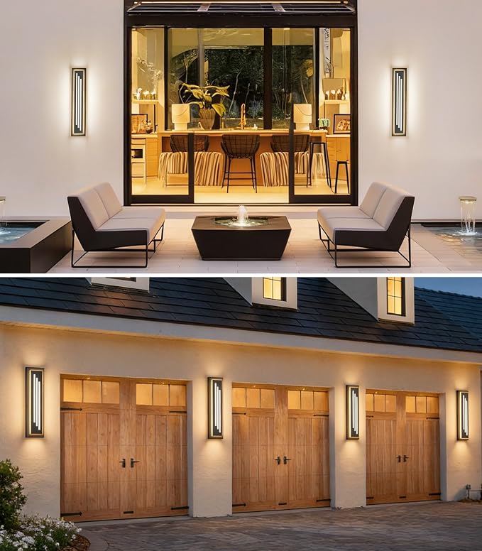 tewei 23.6'' Outdoor Wall Lights Modern Black LED Outdoor Wall Sconce, Large Long Exterior Lighting Fixtures, 3000K Waterproof Front Porch Lights Outside Lights for House, Garage, Indoor, 1 Pack