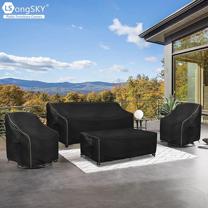 Patio 3-Seater Sofa Cover,Outdoor Couch Cover Fits up to 79W x 38D x 35H Inches,100% Waterproof Heavy Duty Patio Furniture Covers,Black
