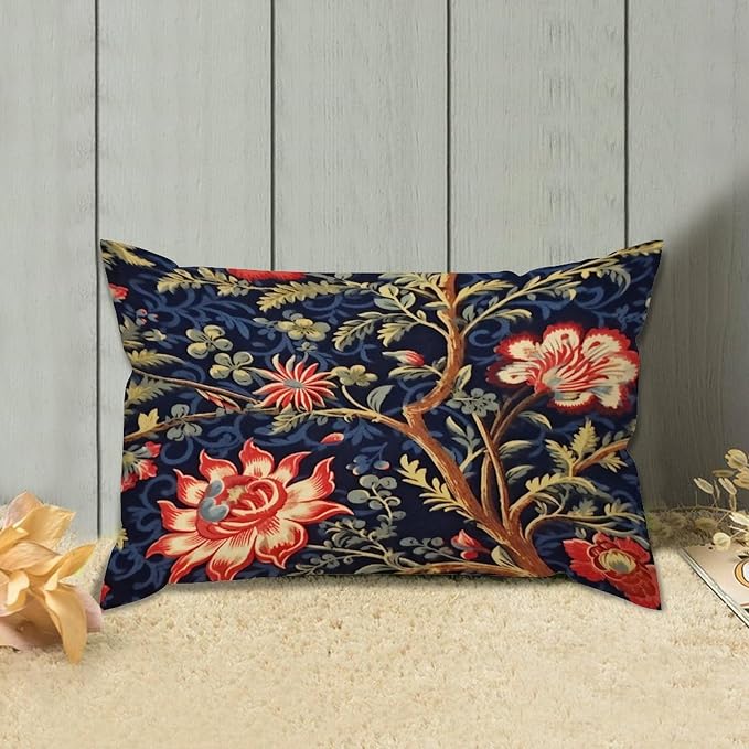 Zipped Pillow Cases for Home Decor Burgundy Gold Navy Blue Floral Botanical Throw Pillow Cover Set of 2 Farmhouse Cushion Cover Cases for Living Room Club Home Decor 12x18in