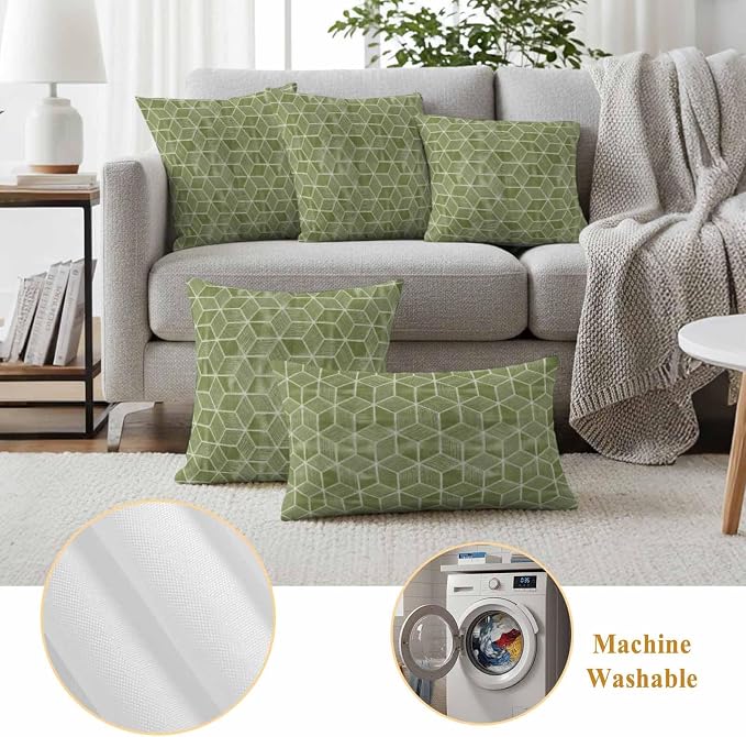 Green Honeycomb Tiling Waterproof Outdoor Pillow Covers Set of 2 Home Decor, Wooden Grain Blocks Pillowcase Patio Pillow Covers for Couch Bench Patio Furniture Garden 18x18in