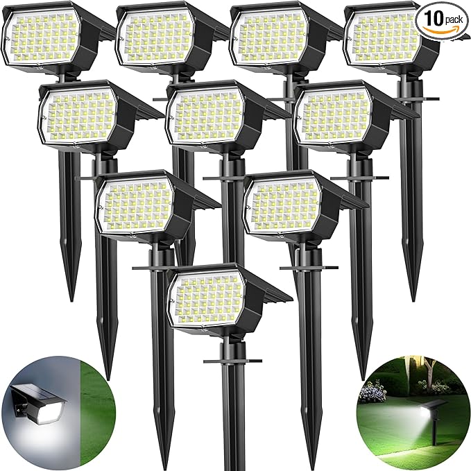 Tadyreal Solar Spot Lights Outdoor 10 Pack, [46 LED/3 Modes] Solar Landscape Spotlights Waterproof, 2-in-1 Auto On/Off Solar Powered Lights for Outside Yard Garden Wall Pathway(Cool White)