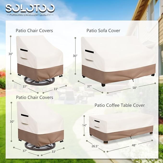 Patio Furniture Covers Waterproof, Heavy Duty 4-Piece Furniture Set Cover for Outdoor Couch, Lawn Chair, Coffee Table (Medium,Beige)