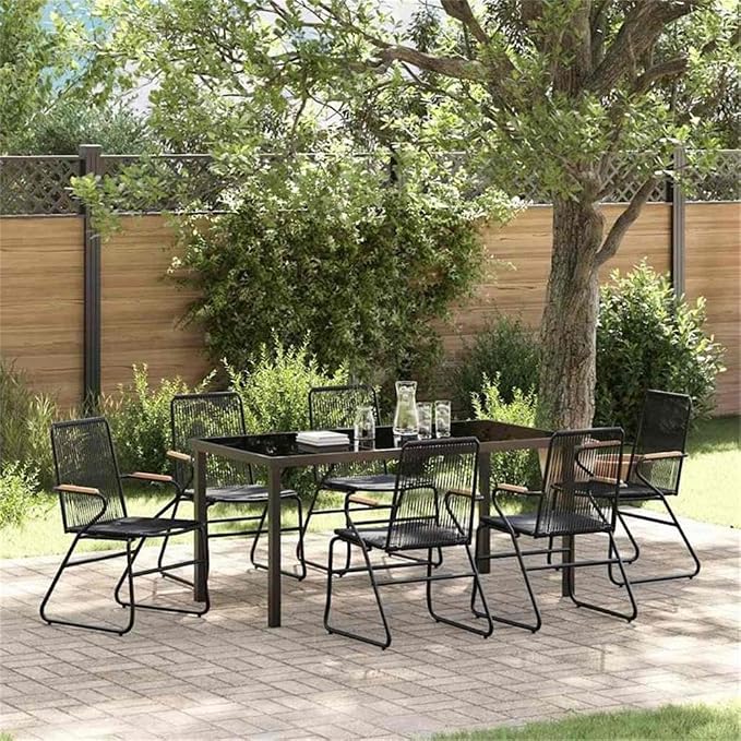 Afuera Living 7-Piece Powder-Coated Steel Patio Dining Set, Black Finish, Rectangular Table, UV-Resistant Materials, Durable Outdoor Furniture for Garden or Patio, Seating Capacity 6