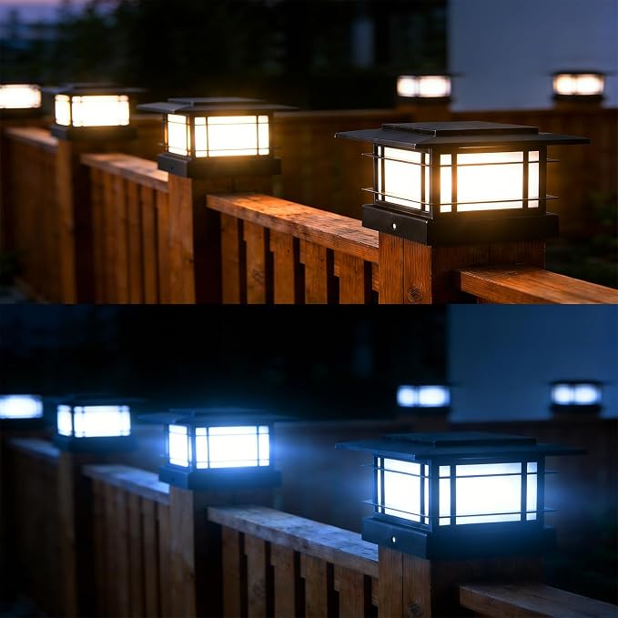 Dynaming 4x4 Solar Post Cap Lights Outdoor with 2 Color Modes, 2 Pack Fence Post Solar Lights Black Shell Fit for Vinyl/Wooden Posts, High Brightness SMD LED Lighting Decor for Garden Deck Patio