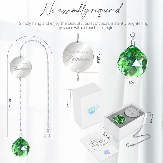 Mooncraftlogy Memorial Gifts for Loss of Loved One, Unique Sympathy Idea, Green Crystal Ball Grief Suncatcher, Rainbow Bereavement Box for Mom Dad Husband Son Daughter