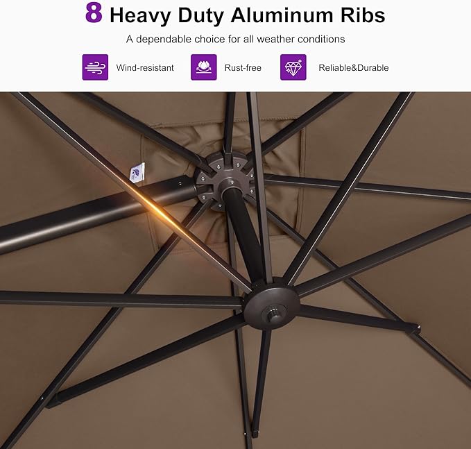 PURPLE LEAF 10' X 10' Patio Cantilever Umbrella Antique Bronze Square Outdoor Umbrella with 360° Rotation and Aluminum Offset Hanging for Garden Backyard Pool, Taupe