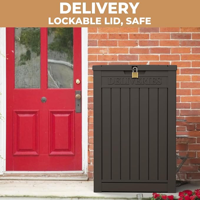 55 Gallon Package Delivery Box for Outside,Weather Resistant UV Protection Resin Outdoor Storage Parcel Box for Porches, Front Door,Balconies,Garages