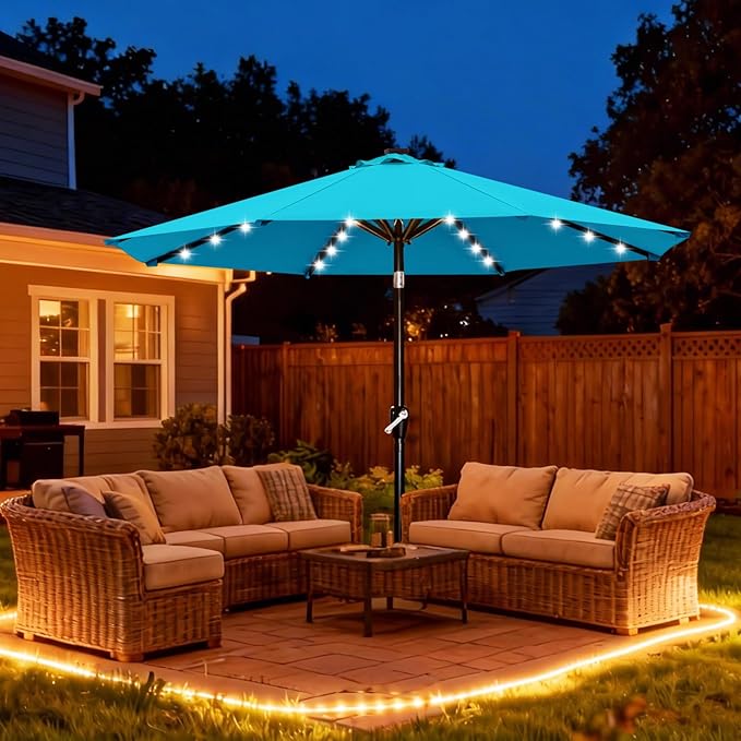 ABCCANOPY Durable Solar Led Patio Umbrellas with 32LED Lights 9FT (Lake)