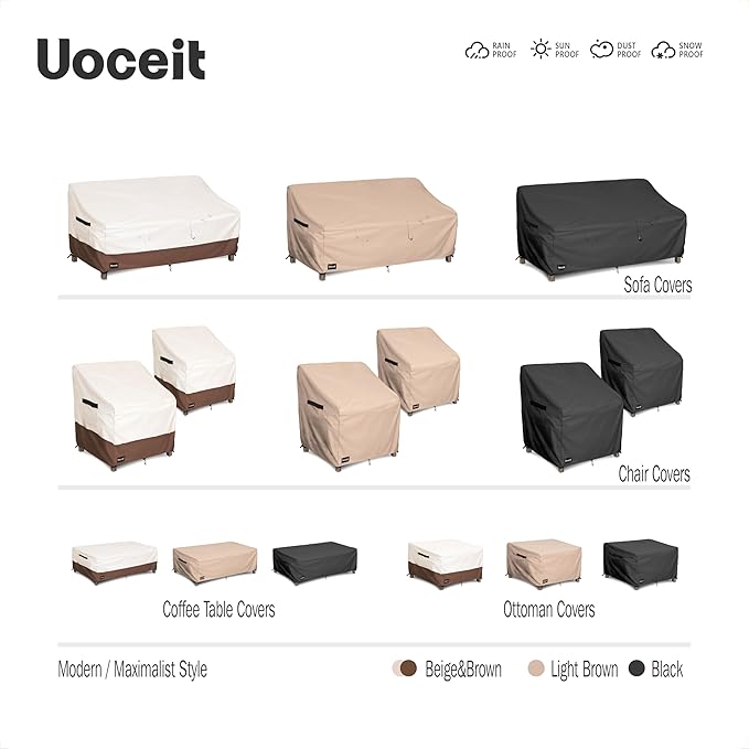 Patio Coffee Table Cover,48Wx28Dx16H Inches 100% Waterproof 600D Heavy Duty Outdoor Rectangular Side Table Cover,Beige&Brown Modern Style Outdoor Furniture Covers