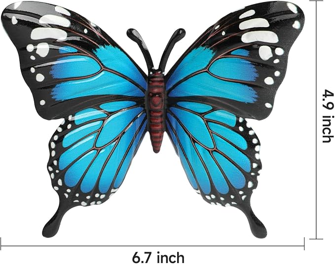 4 Pack Metal Butterfly Decorations, 6.7 in Butterfly Wall Art Sculpture Hanging Decor, Metal Butterflies Outdoor Decor for the Garden, Patio, Fence, Home, and Yard