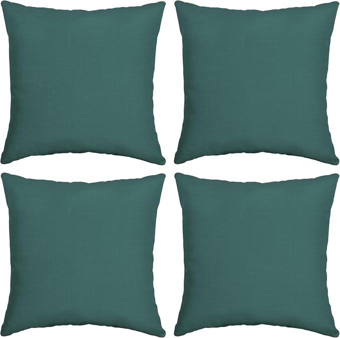 Arden Outdoor Toss Pillow, 4-Pack, 16x16, Peacock Blue Green | Indoor/Outdoor Décor, Set of 4, 16 x 16, Rain-Proof, Fade Resistant, Mold and Mildew Resistant