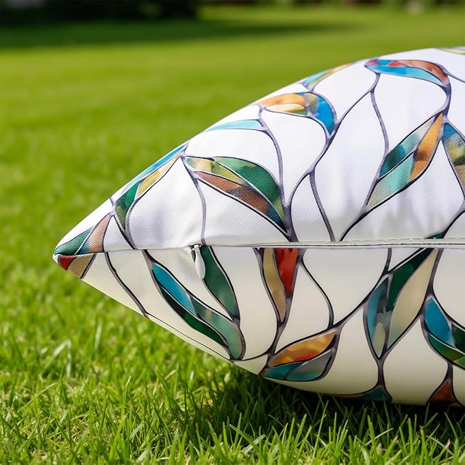 Outdoor Waterproof Pillow Covers Summer Decorative Throw Pillow Covers Tropical Leaves Couch Covers 18x18 Set of 2 Square Outdoor Floral Cushion Cases for Patio Furniture Garden Tent Balcony Bench