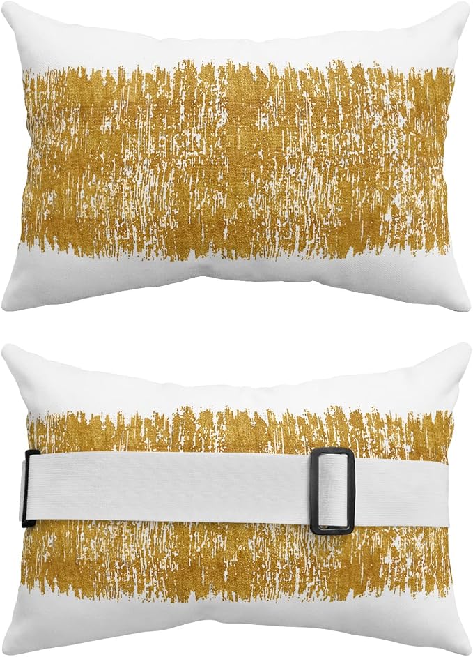 Outdoor Pillows Covers with Inserts Modern Abstract Art Orange Striped Print Pattern Waterproof Pillow with Adjustable Strap Throw Pillows for Patio Furniture Recliner Lounge Chair, 11x16 inch, 2PCS
