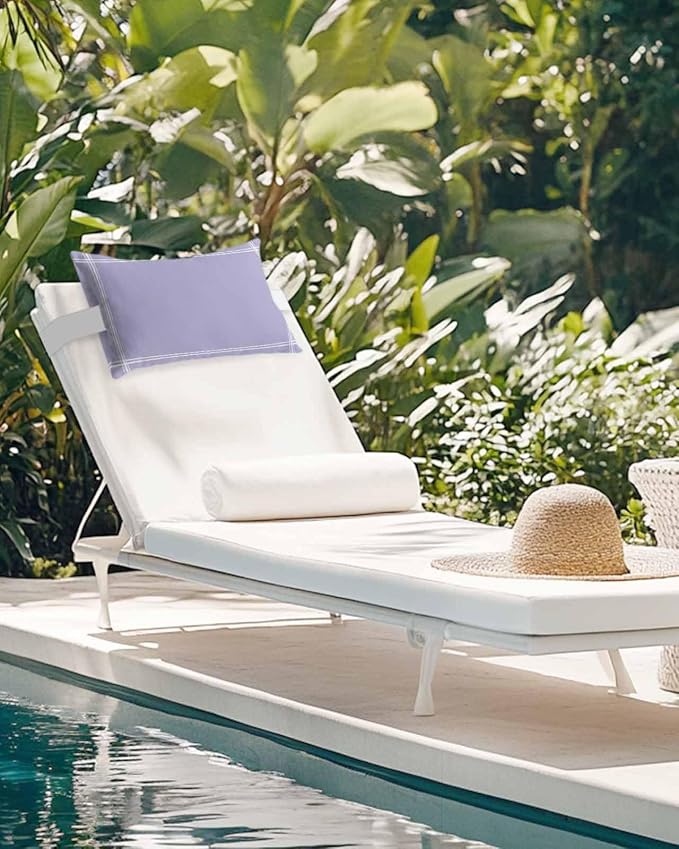 Outdoor Pillow for Lounge Chair with Strap & Insert Lavender Purple Recliner Head Pillow Solid Color Waterproof Headrest Patio Lumbar Pillows for Beach Pool Office Chaise Chair 12x20 Inch
