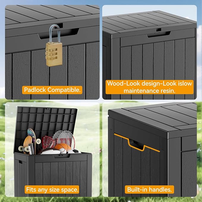31 Gallon Outdoor Storage Box, Waterproof Resin Deck Box with Lockable Lid – Storage Cabinet for Patio Furniture, Pool Supplies, Garden Tools – Indoor & Outdoor Use