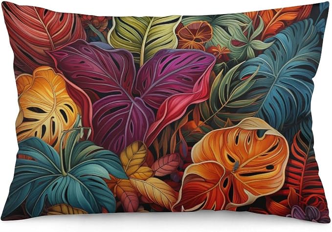 Cushion Covers Tropical Flower Printed with Colorful Leaves Girls Boys Pillowcases Pillows Covers Cases 16 "x24 " Tropical Plants Pillow Protectors with Zipper Standard Size Decorations Supplies