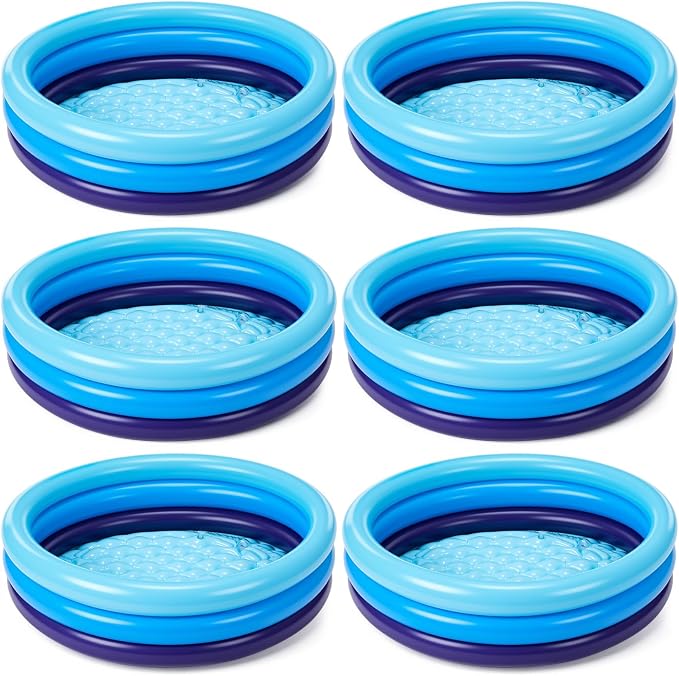 VioraWhite 6 Pack Inflatable Kiddie Pool for Toddlers 34"x10" Blue Blow up Kids Swimming Pool Small 3 Rings Round Baby Pools for Indoor Outdoor Water Game Play Center