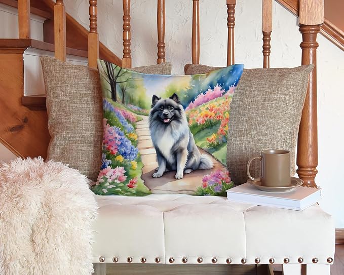 Caroline's Treasures Keeshond Spring Path Throw Pillow Machine Washable, Indoor Outdoor Decorative Pillow for Couch, Bed or Patio, 14Hx14W