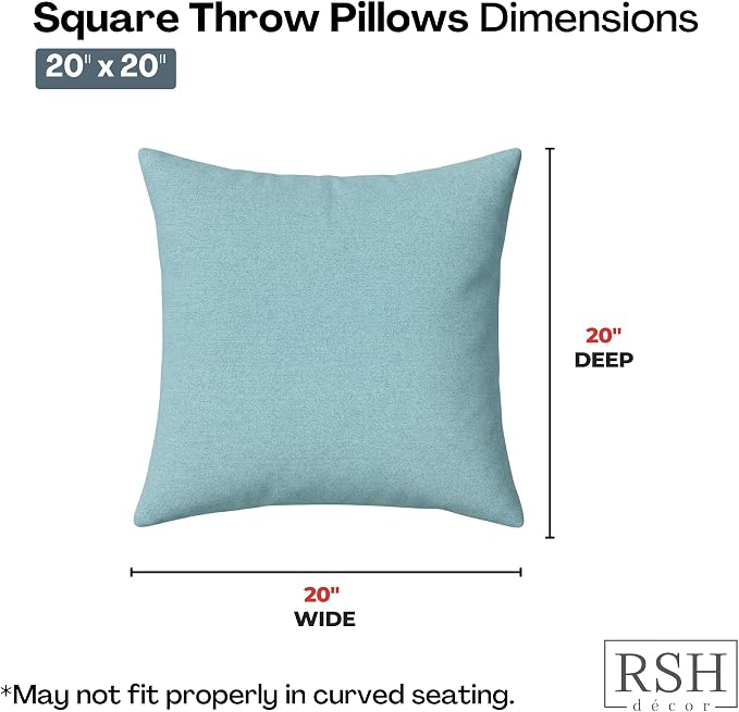 RSH DECOR: Sunbrella Square Throw Pillows Set of 2 | 20" x 20" | Water and Fade-Resistant Performance Fabric | Outdoor Pillow Covers with Down-Alternative Inserts | Made in USA (Cast Mineral)