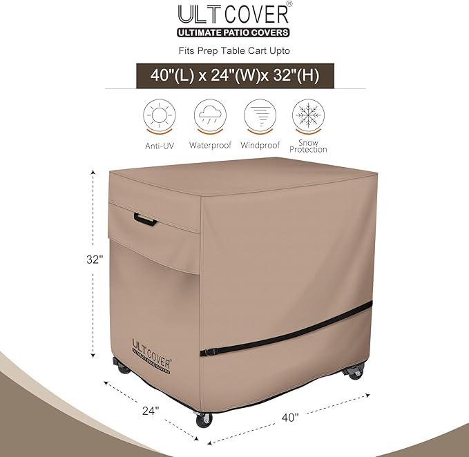 ULTCOVER Rolling Dining Prep Table Cart Cover 40L x 24W x 32H inch for Outdoor Garden Patio Kitchen Food Serving Worktable