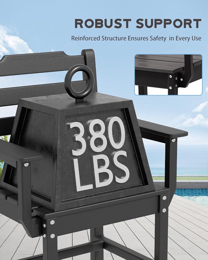 K Knowbody 5-Piece Outdoor Patio Dining Table and Chairs Set, Seats 4 | Steel-Reinforced HDPE, 100 lb/sq ft Load Capacity, 2-Inch Umbrella-Ready Tables, All-Weather, Fade-Resistant, Charcoal Black