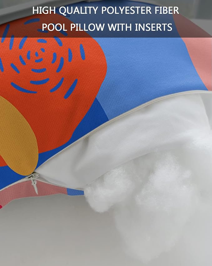 Outdoor Pillows Covers with Inserts Boho Abstract Geometric Teal Blue Orange Waterproof Recliner Pillow with Adjustable Strap Throw Pillows for Patio Furniture Pool Lounge Chair, 12x20 inch, 2PCS