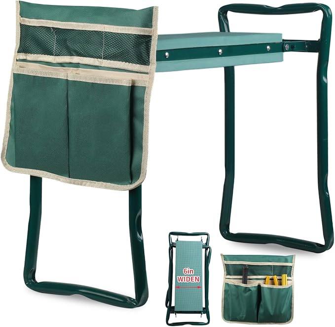 Portable Foldable Garden Kneeler and Seat with Tool Pouch & EVA Pad | Portable Foldable Gardening Kneeling Bench Stool with Tool Pouch & EVA Foam Pad for Gardeners, Seniors & Women