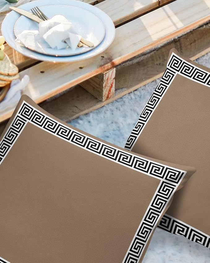 Prime Leader Outdoor Waterproof Pillow Covers Set of 2, Chinese Style Pattern Brown Background Patio Throw Pillow Covers, Decorative Cushion Case for Couch Sofa Furniture Garden, 20x20 Inch