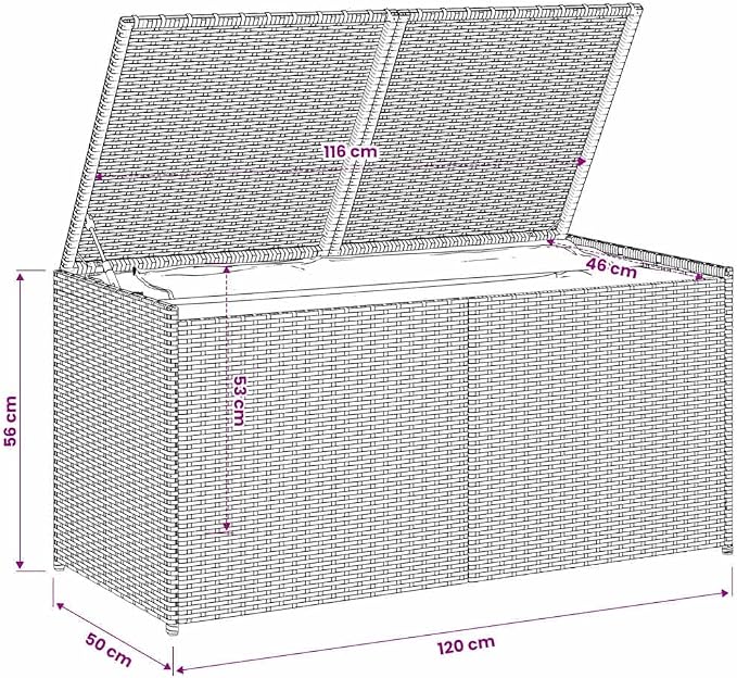 Garden Storage Box Brown 74.8 Gal Poly Rattan Outdoor Patio Deck Cushion Chest with Bag and Gas Spring Lid for Backyard Furniture