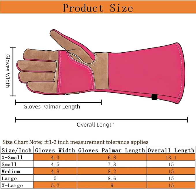 Leather Welding & Gardening Gloves for Women– Pink Heat-Resistant | Work & Gardening Gloves for Pruning, Yard Work, Welding, BBQ, Cooking & Fireplace, Chainsaw, Camping, Outdoor Projects-Large