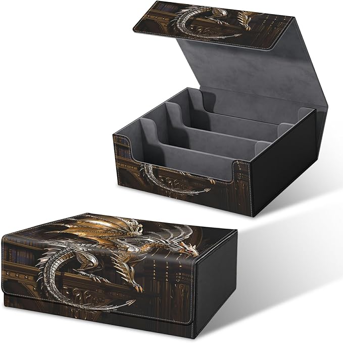 Large Card Deck Box for MTG, Fits 1200+ Sleeved Cards, PU Leather Storage Case with Strong Magnetic Closure, Multiple Colors for TCG CCG Baseball Card Collections, Mechanical Dragon