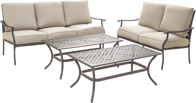 4 Pieces Patio Conversation Set 5 Seat Outdoor Furniture Sofa Chairs Patio Furniture Seating Sets with Cushion and Cofffee Table (Beige)