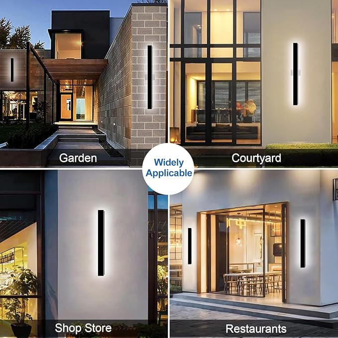 Modern Outdoor Wall Lights, 2 Pack 39.4Inch Long Outdoor Wall Sconce | LED Dimmable Outdoor Porch Lights Wall Mount Exterior Lighting Fixture IP65 Waterproof Black Outside Lights for House Garage