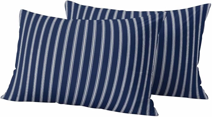 Outdoor Pillow Covers 12x20 Set of 2 Navy Blue Stripe Outdoor Pillows Waterproof Throw Pillow Covers Vertical Striped Pillowcases Decorative Case for Patio Cushion