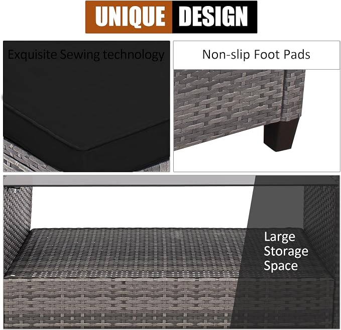 Tangkula 4 Pieces Rattan Conversation Set, Patiojoy Outdoor Furniture Set with Cushions, Lounge Sofa Set with Coffee Table, Patio Sectional Sofa Set for Patio Garden Poolside Backyard (Black)