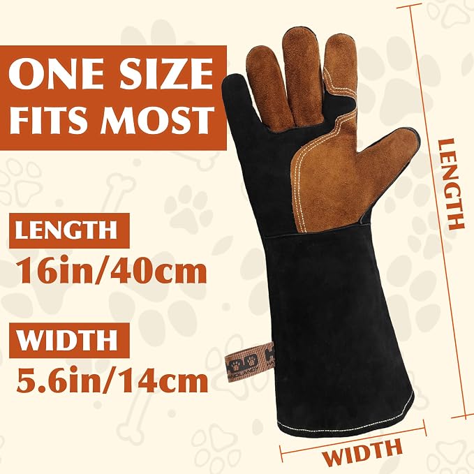 HANDLANDY Animal Handling Gloves, Bite Proof for Cat Dog Handling | Puncture & Scratch Resistant Leather Gauntlet Gloves for Dogs, Cats, Birds, Falconry, Gardening