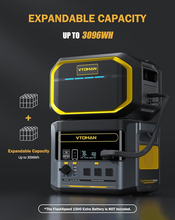 VTOMAN FlashSpeed 1500 Portable Power Station, 1548Wh 1Hour Fast Charge LFP Battery Solar Generator 1500W (3000W Peak) For Vehicle Jump Start Outdoor Camping Off-grid Power Outage